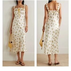 New Reformation Erdem Silk Floral Ruffled Dress Butter yellow